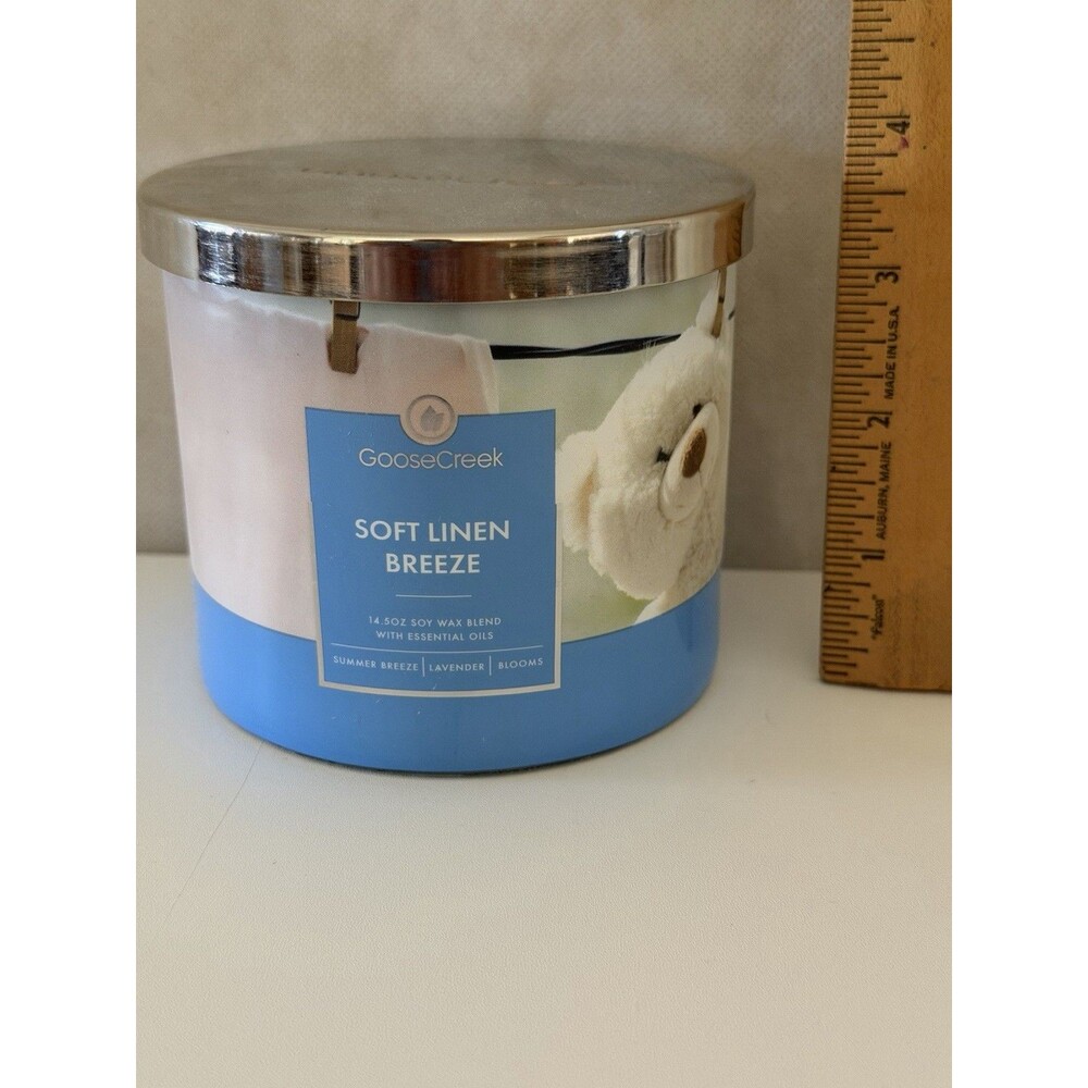 Goose Creek Soft Linen Breeze 14.5 oz Large 3 Wick Scented Jar Candle
